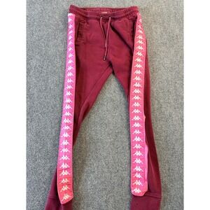 Kappa Unisex Sweatpants Joggers Small Maroon Pink Side Stripe Drawstring Cuffed